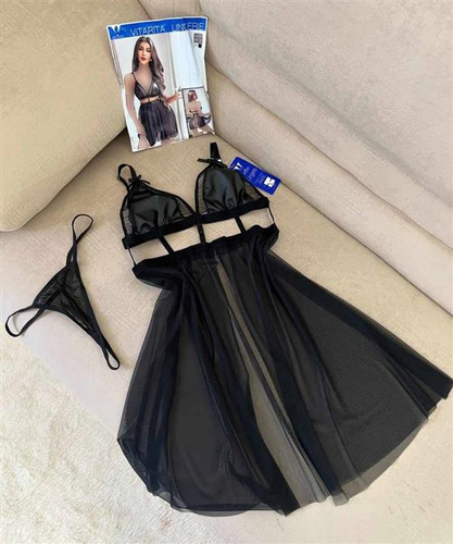لباس خواب زنانه حریر مشکی عروسکی