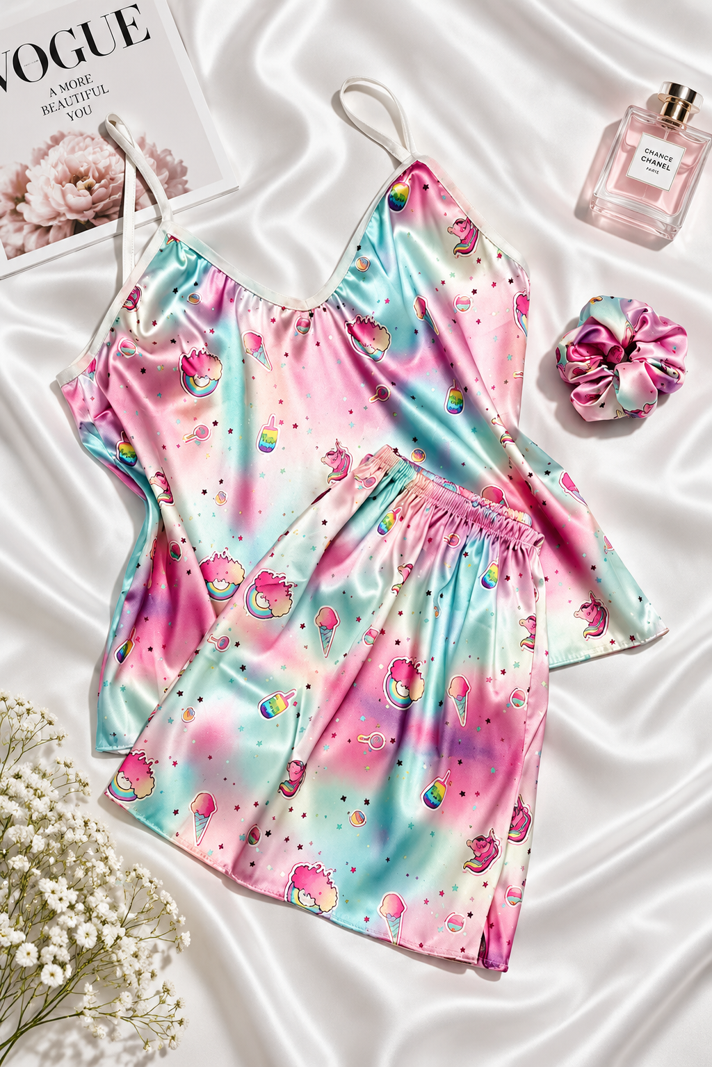 ست تاپ و شلوارک ساتن عروسکی طرح بستنی